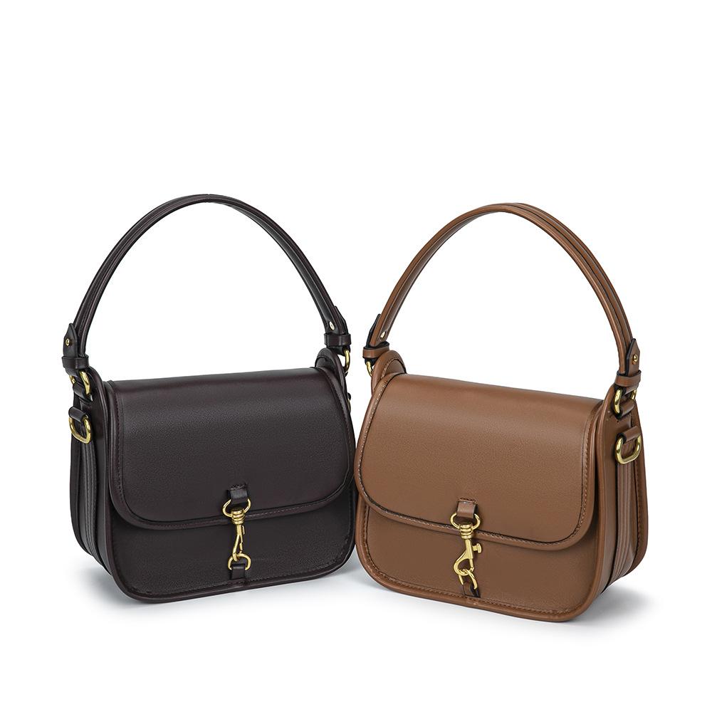 Vintage Women's PU Leather Crossbody Bag with Canvas Strap & Metal Clasp – Classic Brown Shoulder Handbag for Daily Use & Work