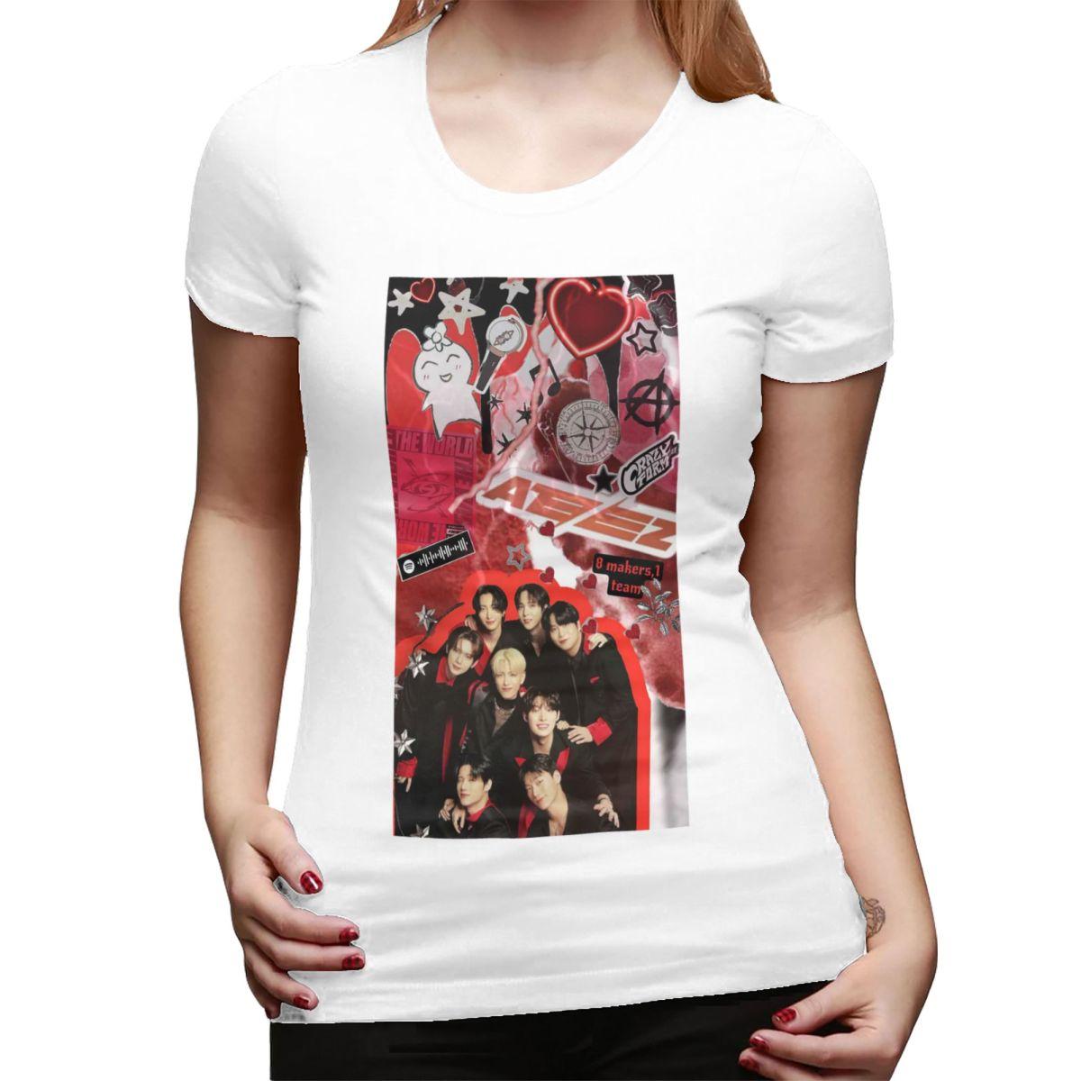 Kpop Star Singer Idol ATEEZ ATINY TShirt for Women ONeck Streetwear T Shirts Womens Short Sleeve Summer Clothes Tops S