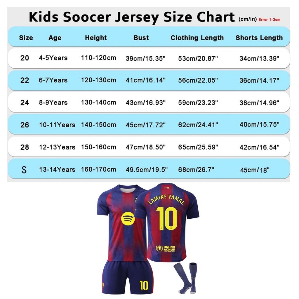 Barcelona Yamal Kids Football Jersey Set Sport Equipment Soccer Uniform Kit