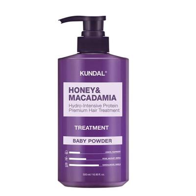 KUNDAL Soin Capillaire Miel & Macadamia 500ml (Poudre pour bébé / Ylang-Ylang / Musc Blanc)