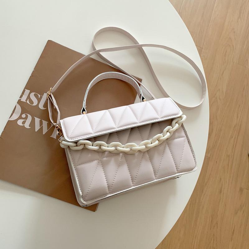 Solid Plaid Crossbody Bags For Women, Chain Decor Fashion Shoulder Bag Ladies Handbag For Daily Used