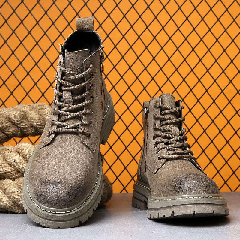 American retro Martin boots men's 2025 new autumn and winter leather British style tooling boots men's thick-soled flip leather shoes