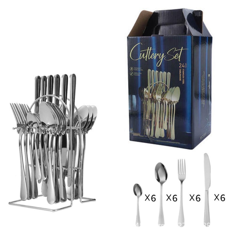 

24pcs Vintage Stainless Steel Flatware Set Mirror Polished Dessert Fork Spoon Set Parties серебряный