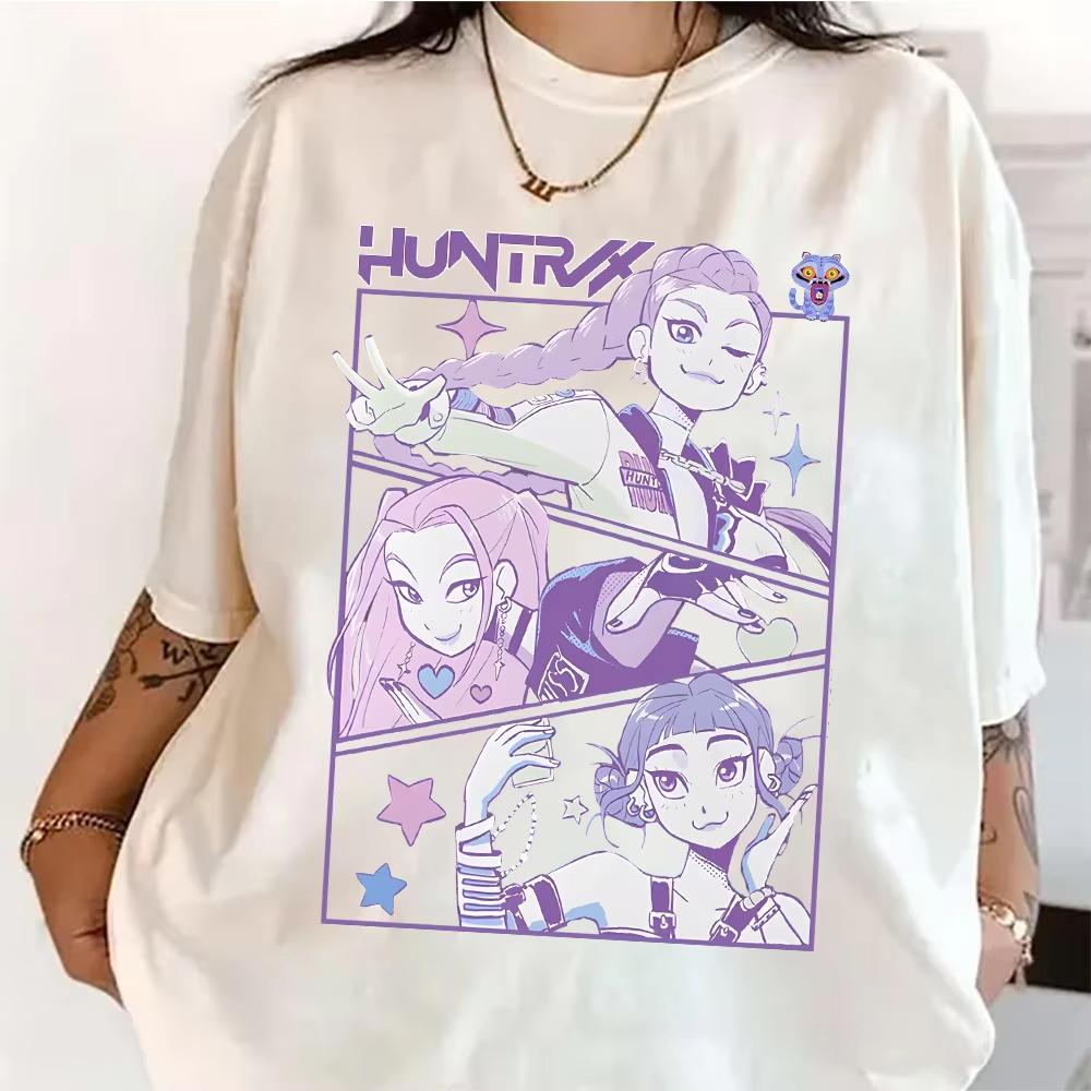 KPop Demon Hunters Print Graphic Cotton Women Tshirt Summer Y2K Men Clothes Hot Anime Aesthetic Short Sleeve Comfortable T-shirt