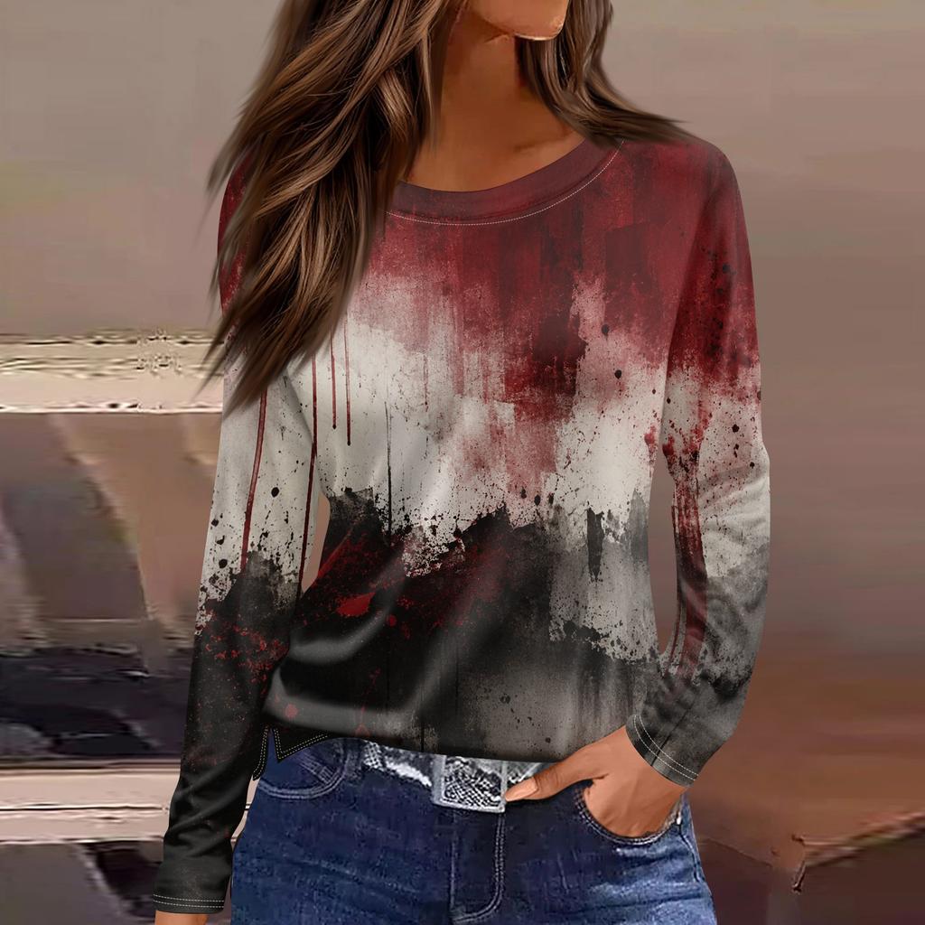 Women's Halloween Print Long Sleeve Top - Casual Pullover with Split Hem, Fun Holiday Design for Parties and Daily Wear