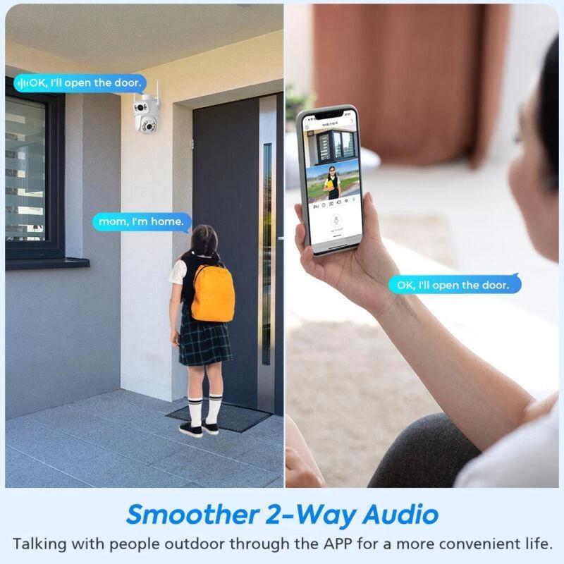 EU Plug 6MP Dual Lens WIFI PTZ IP Security Camera Real Time Dual Screen Ai Auto Tracking Body Detection Outdoor Waterproof CCTV Video Surveillance