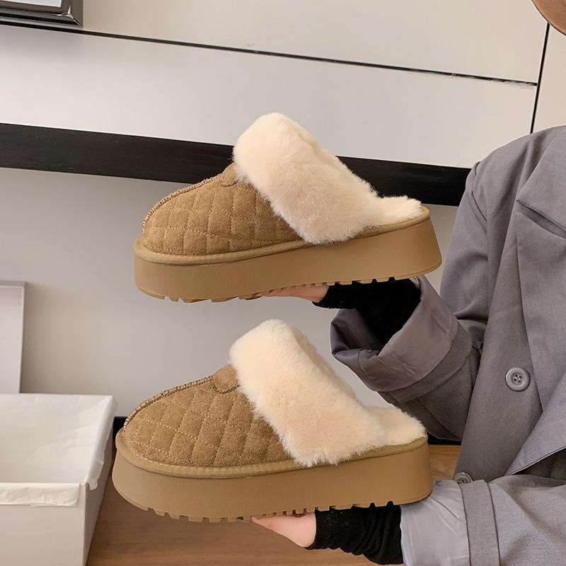 Baotou Mao Mao Slippers Women Wear Snow Boots Half-towed Cotton Shoes 2025 New Winter Thickened Thermal Cotton Slippers