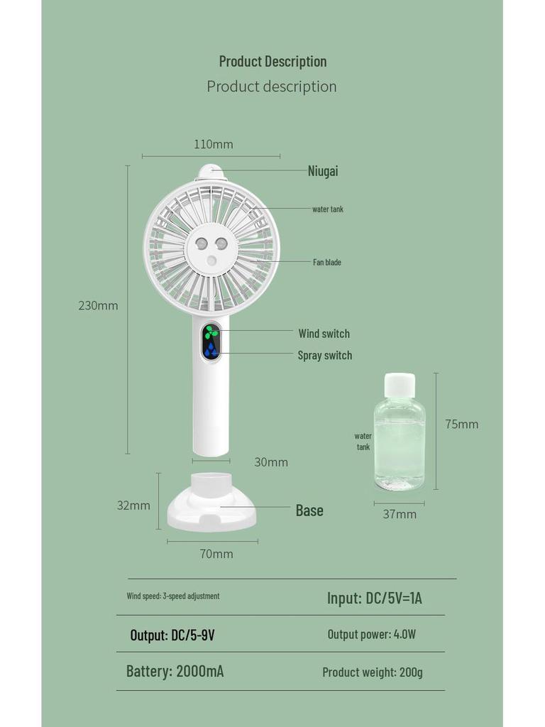 Portable Double Nozzle USB Handheld Fan with Humidifying Spray