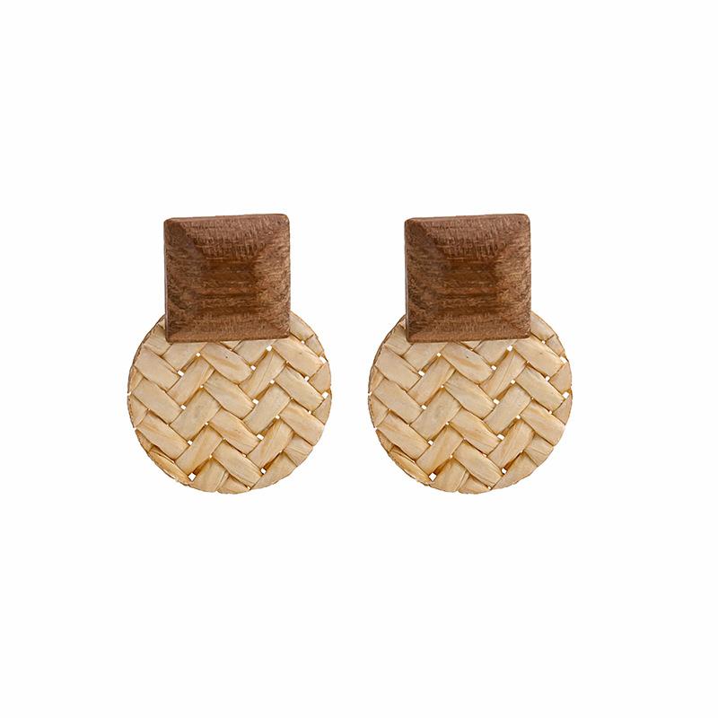 Chinese Pastoral Style Retro Mori Series Small Fresh Hand-Woven Round Turf Stud Earrings Elegant And Dignified Earrings Earrings
