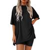 2026 Euro-American Casual Solid Color Loose-Fit Short-Sleeved Top & Shorts Two-Piece Sports Set