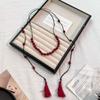 Fashion Personality Red Glass Bead Beaded Tassels Necklace for Women Retro Ethnic Double-layer Fold Wear Sweater Chain Jewelry