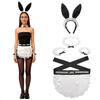 5Pcs Womens Bunnies Costume Accessories Set Rabbit Ears Headband Bows Tie Collar Cuffs Apron Maid Outfits for Womens