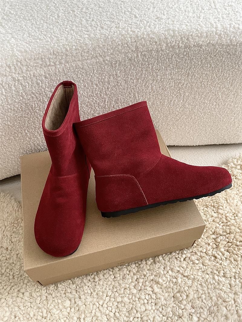 

2025 winter new retro literary flat short boots women s versatile round head snow boots 39 темно-красного