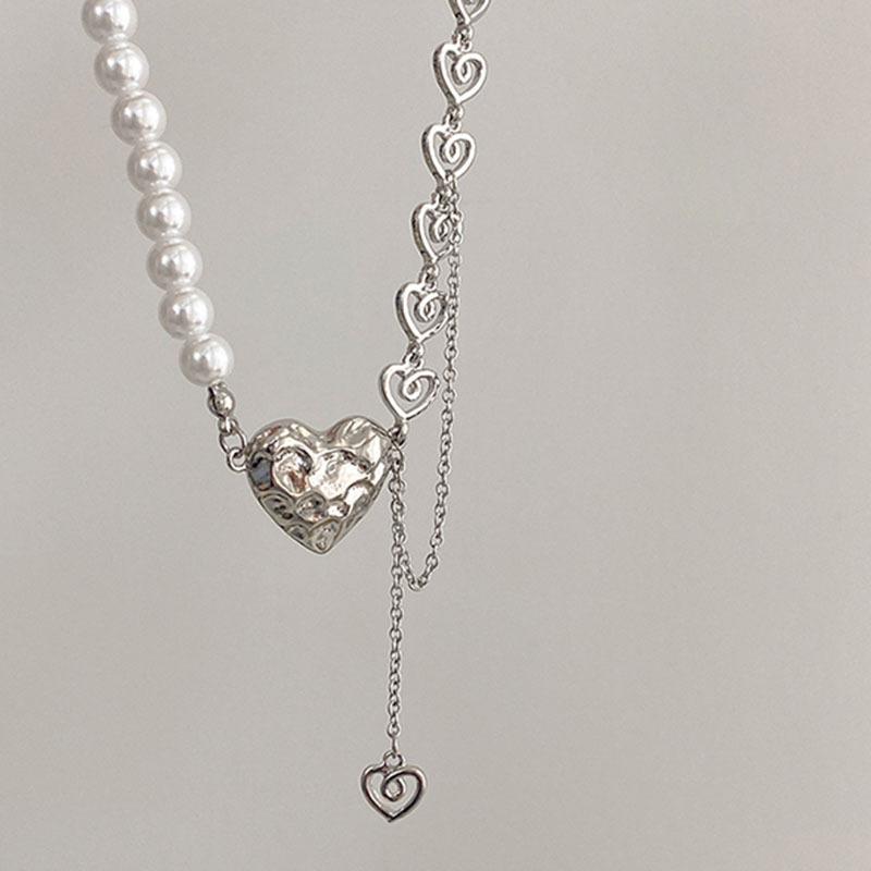 New Niche Design Sense Splicing Pearl Necklace Ins Wind Love Pendant Collarbone Chain New Trendy
