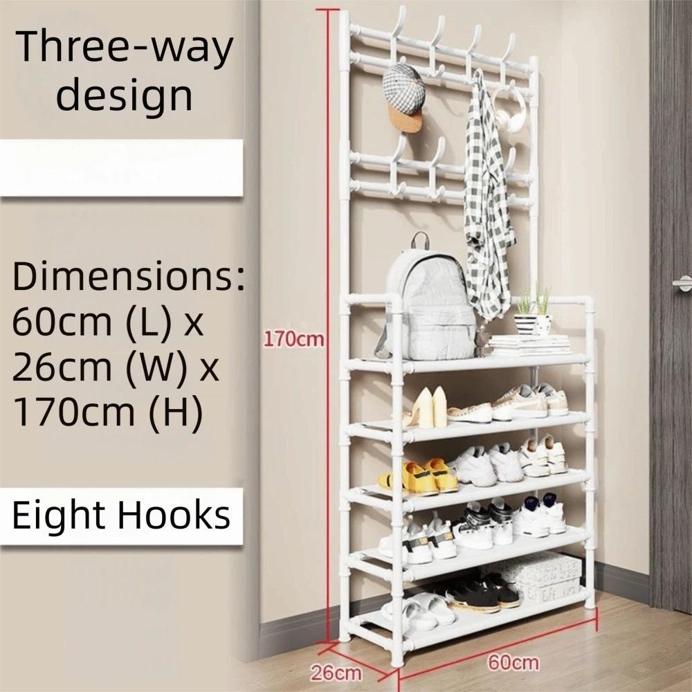 Multi-Layer Coat Rack 3-in-1 Metal Construction Shoe Rack Organizer Multifunction Freestanding Coats Hat Shelf Home Organization
