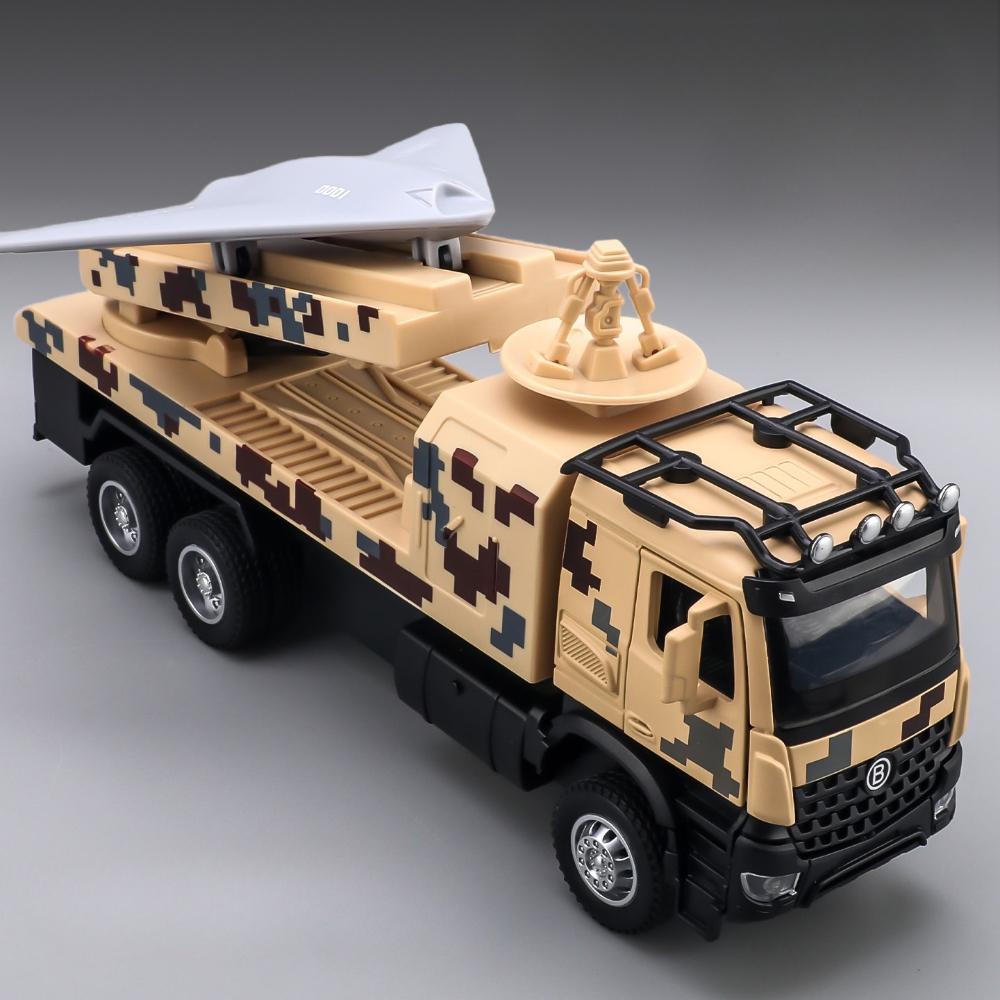 1:32 Military ATTACK-11 Drone Launch Car Tank Transport Model Toy Diecast Metal Doors Opened Sound Light Models for Kids Gifts