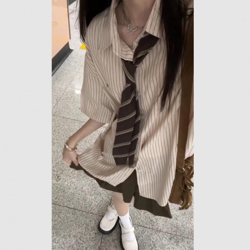 

Женский осенний винтажный полосатый топ и плиссированная юбка с высокой талией XL