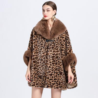 Winter Women's Shawl Cape Plus Down Thickened Fur Collar Large Size Nine-point Sleeves Tweed Jacket Cardigan