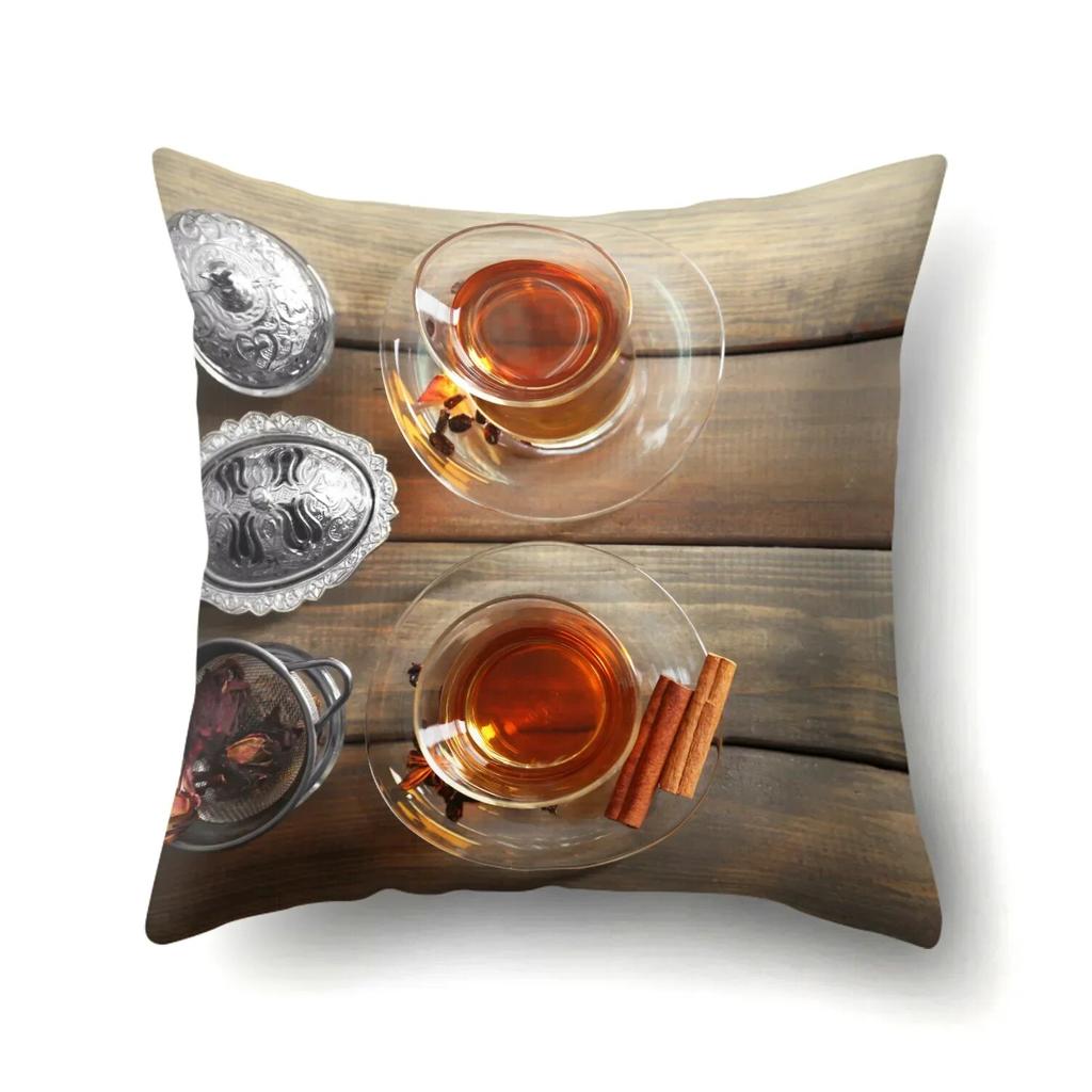 Black Tea Cup Pillowcase Office  Waist  Sofa