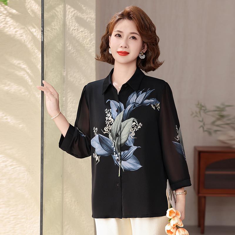 

2026 Summer Women s Fashionable Loose Fit Top - Age-Reducing, Mom Style 3XL (for 120-135 lbs) чёрный