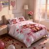 3pc pink Valentine's Day Highland Cow Print Coreless Quilt Set Multi Size Bedroom Dormitory Bedding Decoration Machine Washable
