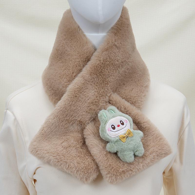 2025 Autumn/Winter Cute Cartoon Plush Scarf: Faux Rabbit Neck Warmer for Girls