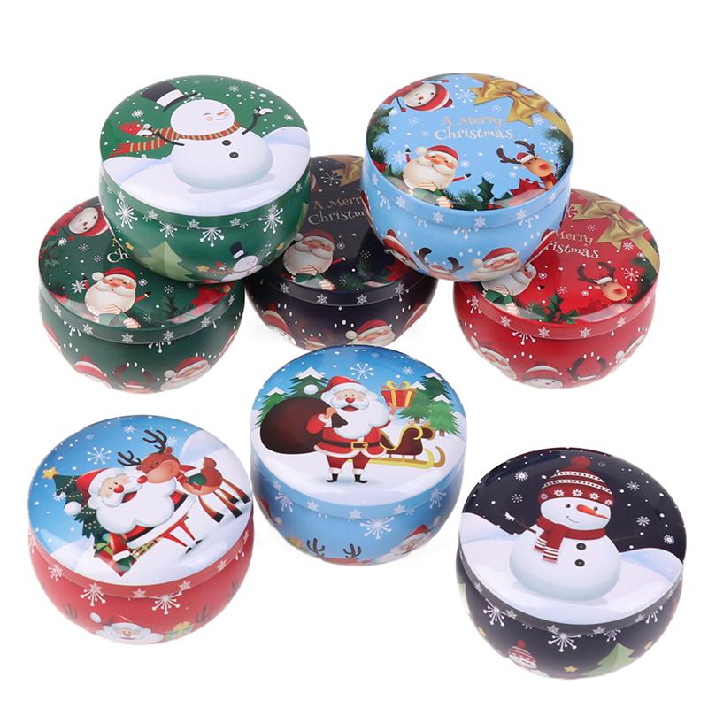 1Pcs Christmas Metal Tin Jars Coffee Tea Spice Candy Jewelry Storage Case Candle Making Containers Decorations Boxes