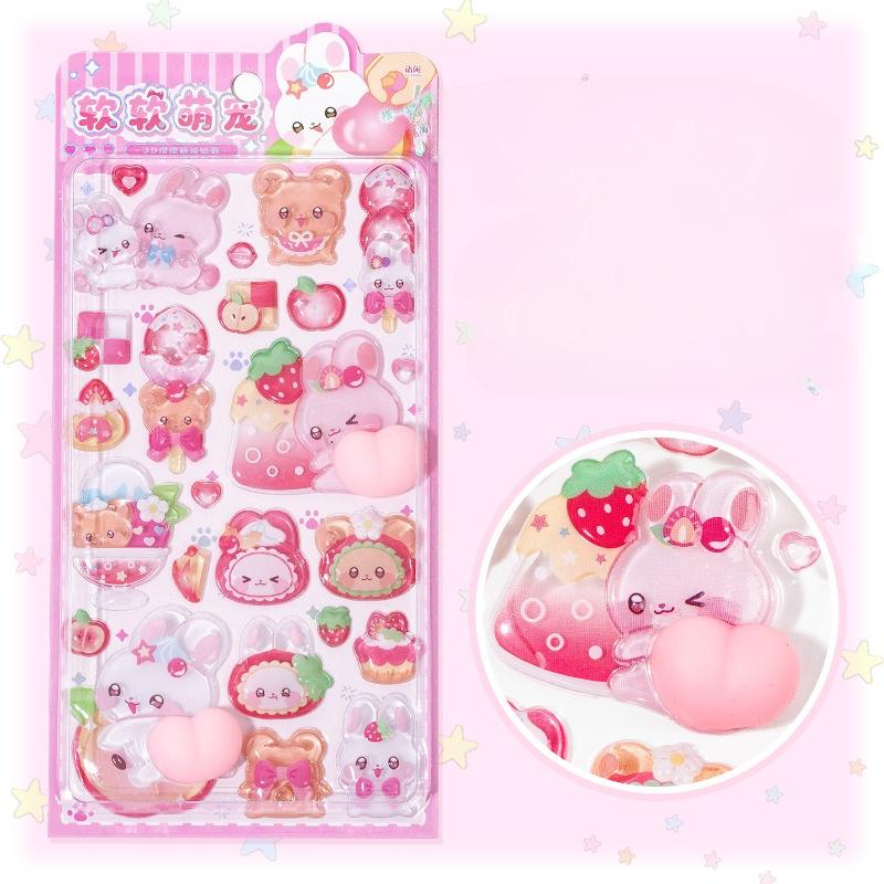 3D Relief Stickers Soft Cute Pet Cute Cartoon Puffy Sticker for Journaling DIY Phone Case Decoration Kawaii Stress Relief