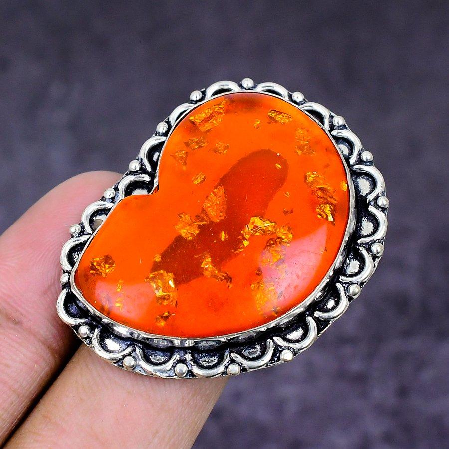 Natural Baltic Amber Gemstone 925 Sterling Silver Jewelry Ring Size 8 ETC-14799