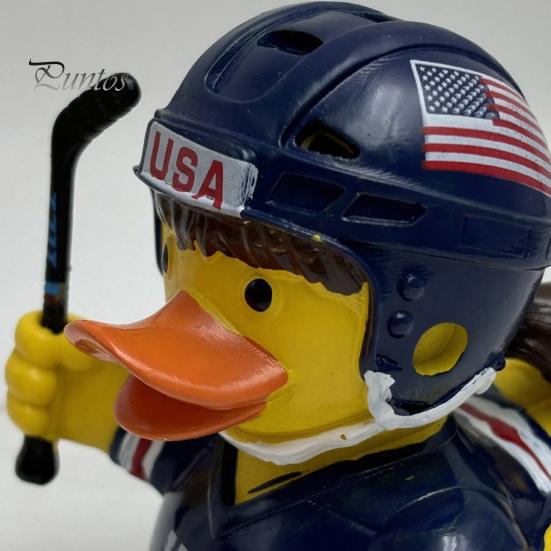 Niche Sports Event Peripheral Hockey Player Rubber Duck Resin Figurine, Statue with Complete Helmet Sturdy Sculpture Stick Jersey Gear, Weatherproof