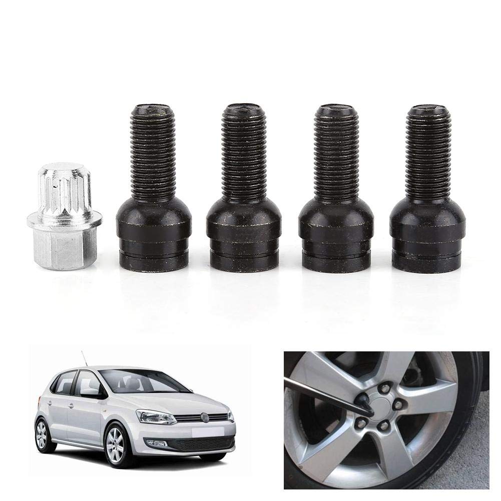 Black M14x1.5 Wheel Lock Lug Nut and Bolt Set (4 Locks + 1 Key) - High Security Anti-Theft Wheel Locks Compatible with Factory Specifications