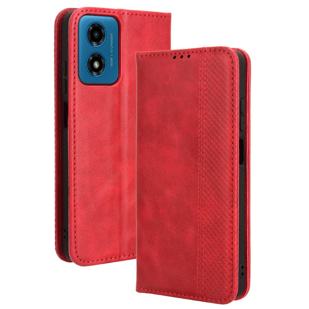 

Кожаный чехол-книжка в стиле ретро для Motorola Moto G04 4G/G04s 4G/G24 4G/G24 Power/E14 4G Red