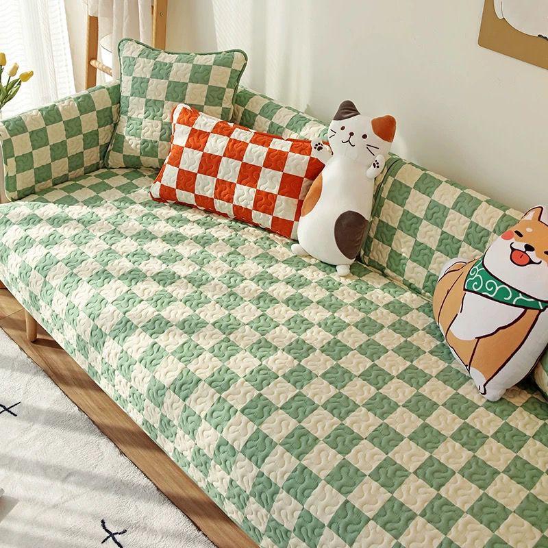 

Свежая хлопковая подушка для дивана в клетку в скандинавском стиле Instagram, всесезонная нейтральная нескользящая ткань, чехол из чистого хлопка, полотенце