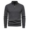 Maglione da Uomo a Colore Unico con Collo Rialzato in Cotone Maglia a Mezza Zip