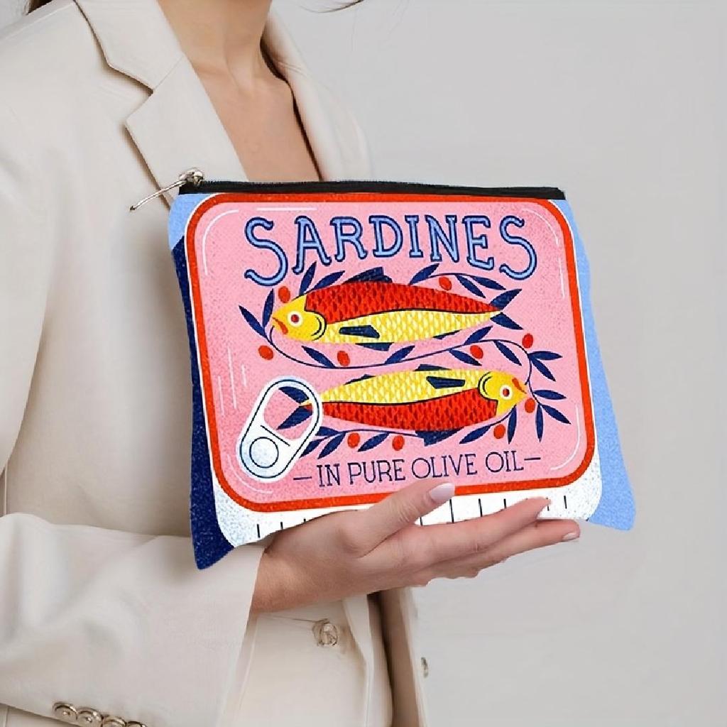 A Sardine Patterned Makeup Bag- Multifunctional Zipper Pouch, Jewelry Storage Bag, Perfect Travel Zipper Small Storage Bag.