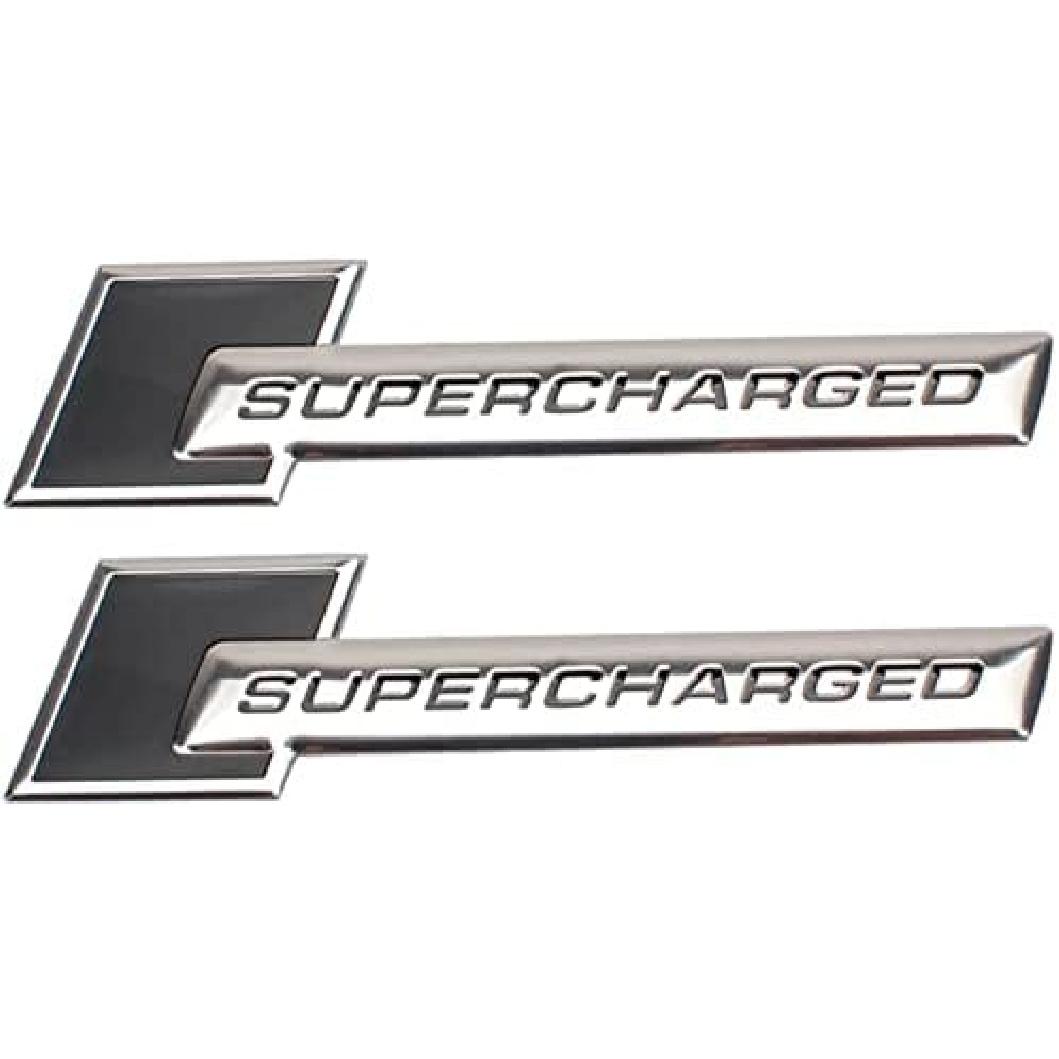 2pcs Metal Supercharged Logo Car Emblem Premium Auto Badge Rear Trunk Sticker Side Fender Decal (Black-red) чёрный