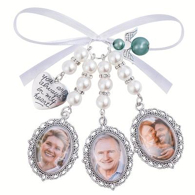 1 Set of Accessories: Lace Bottom Support Pendant with Bow, Album Gem Holder and Drilled Pearl Love-themed Photo Frame