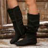 Insulated Boots Women Wide Calf Women'S Solid Color Fashion Side Zipper Casual Flat Bottom Round Toe Mid Women Boots Half Calf