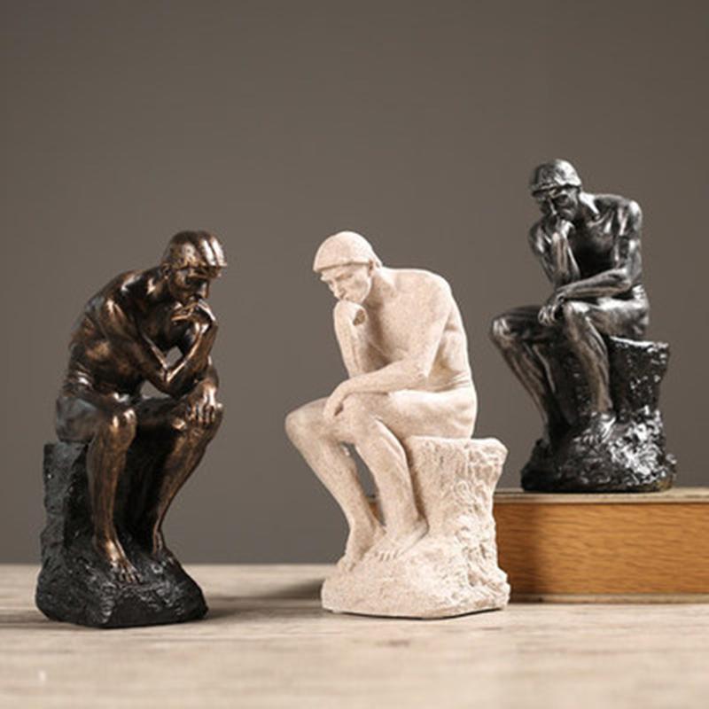 26cm Resin Sandstone Thinkers Statue Retro Creative People Ornaments Home Decorations Accessories Handmade Crafts Gifts