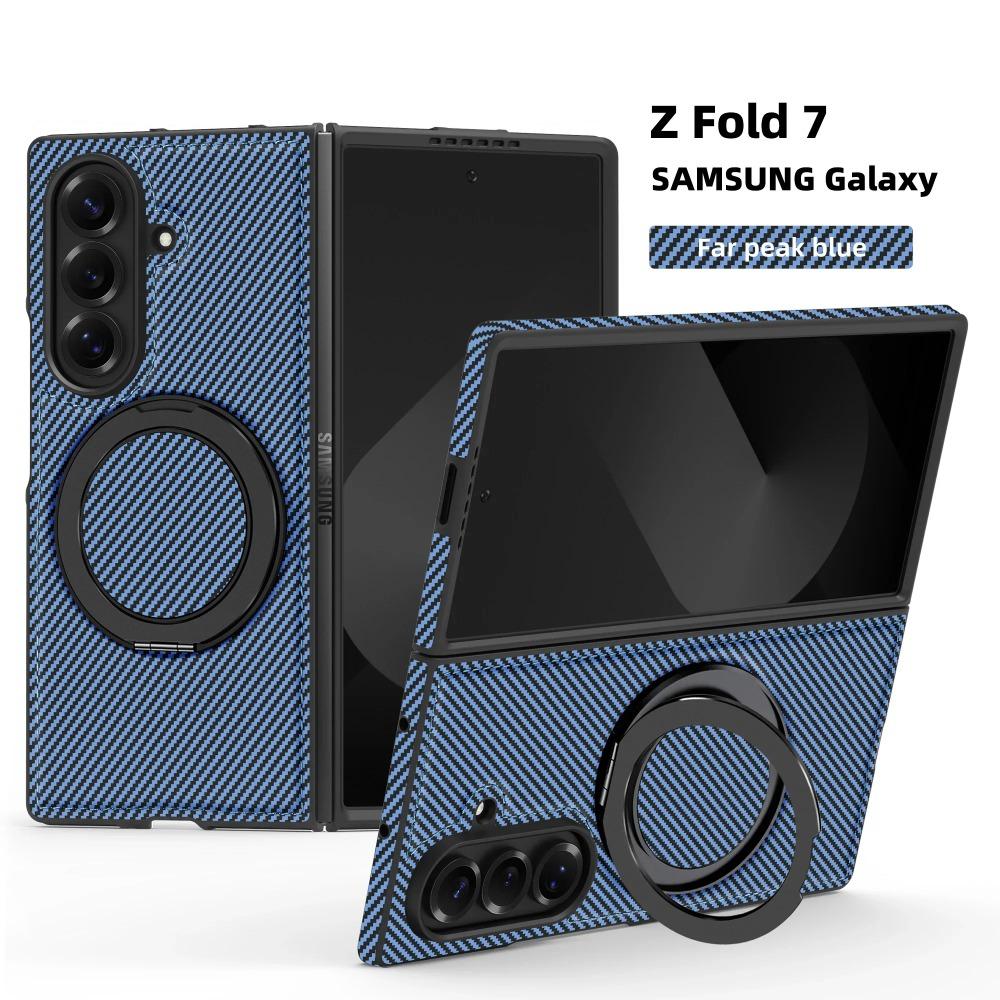 Business Carbon Fiber Texture Magnetic Case for Samsung Galaxy Z Fold 7 6 5 4 3 for Magsafe 360° Rotating Stand Protection Cover