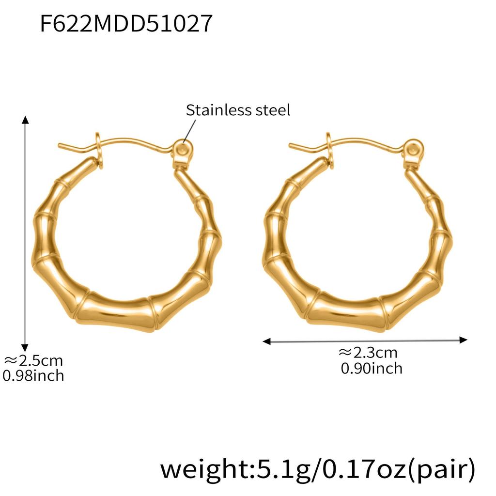 Qiong Yao Bamboo Joint Stainless Steel Earrings - PVD Gold-Plated Fashionable Color-Retaining Earrings for Women