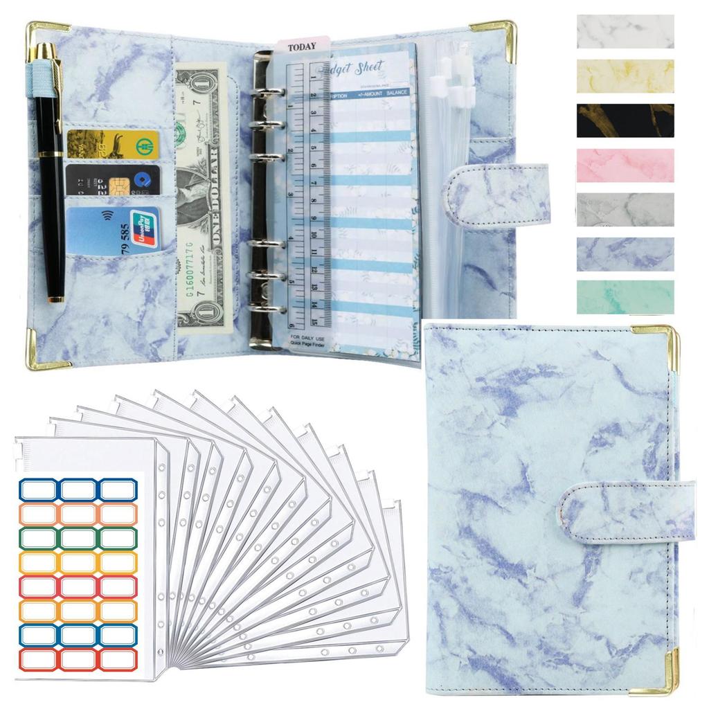 Marble Pattern A6 PU Leather 6-Hole Binder Journal Notebook for Cash Budget
