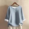 Women's Casual Three-quarter Sleeve Round Neck Gradient Color Printed Cotton And Linen Top