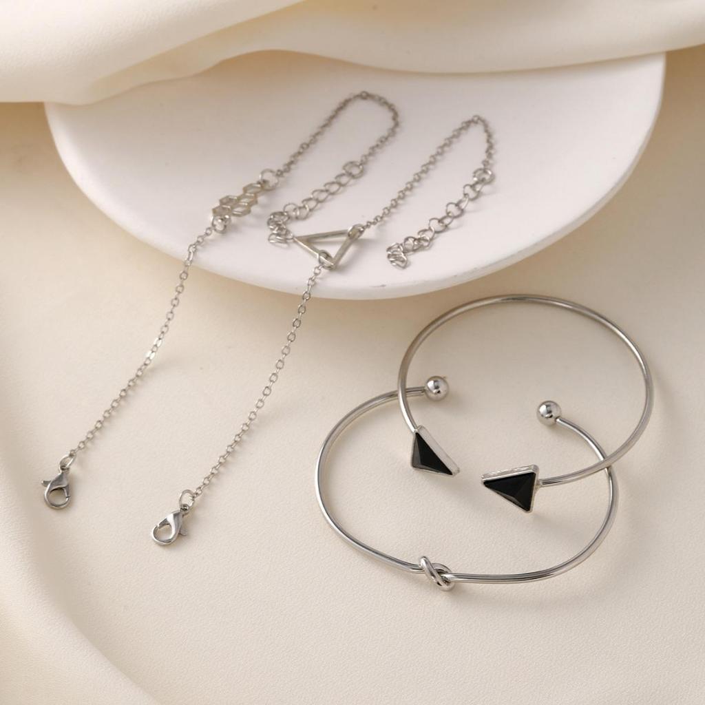 Stylish Geometric Knot Bracelet Set: European & American Fashion, 4-Piece Triangle Design
