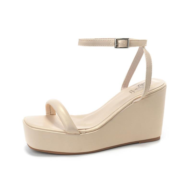 2025 Summer New Product Fashion Simple One Word Buckle High Heel Waterproof Platform Thick Bottom Slope Heel Sandals for Women