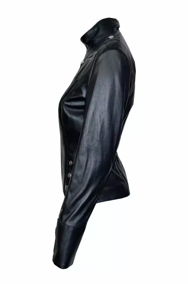 

Женская черная куртка из натуральной байкерской кожи ручной работы, новая, стильная, из мягкой кожи ягненка XL чёрный