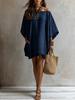 New hot-selling off-shoulder cotton and linen dress women's loose bat sleeve pocket medium and long vacation dress