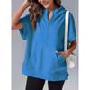 Women's Hooded Short Sleeve Half Zip Oversized Casual Sweatshirt With Pockets