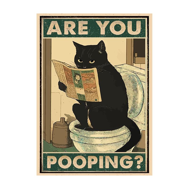 Are You Pooping Posters Bathroom Funny Bathroom Sign Canvas Painting Cute Black Cat Print Wall Art Picture Toilet Decoration
