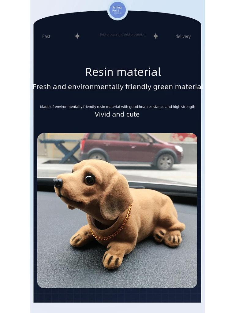 Resin Flocking Dachshund Shaking Head Car Ornament